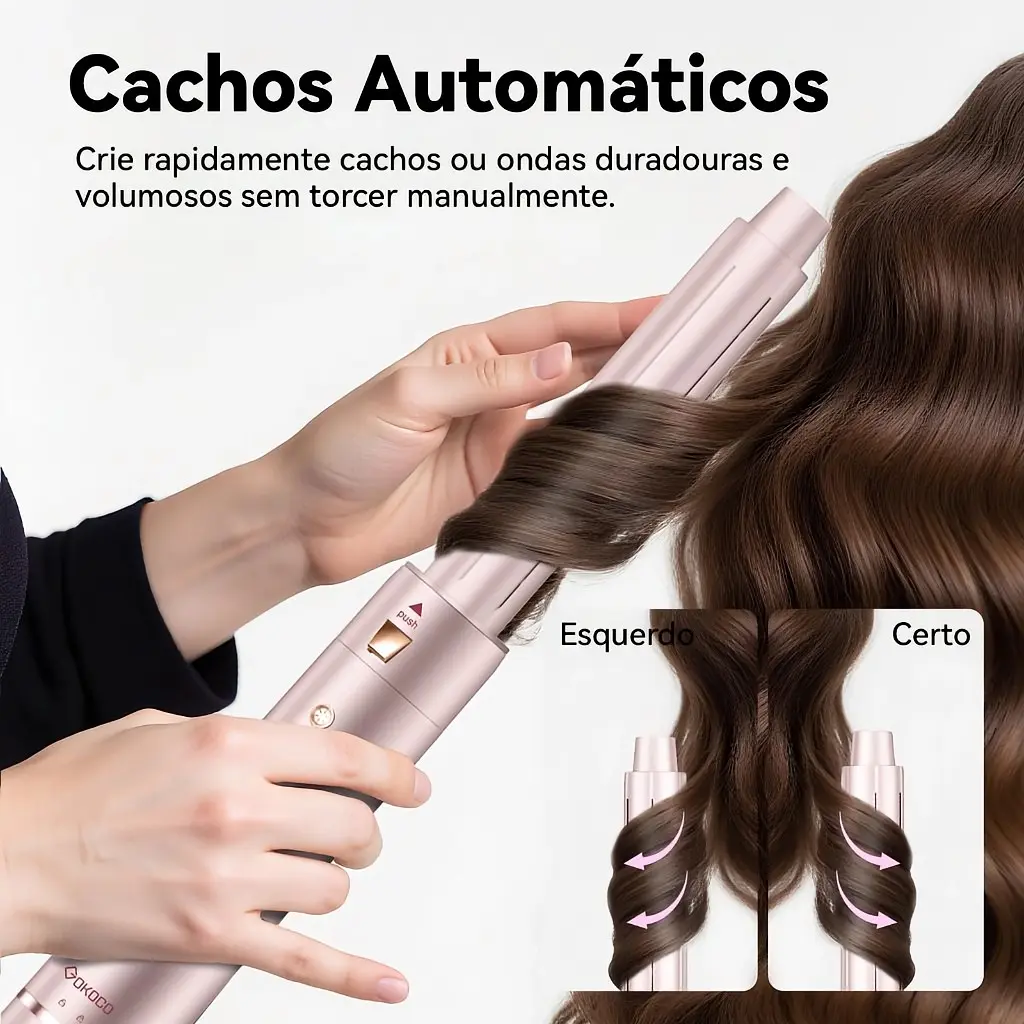 Mulher modelando o cabelo com a escova oval da escova secadora